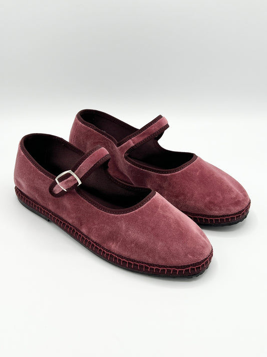 Rosewood Velvet Mary Jane with bourdeaux piping