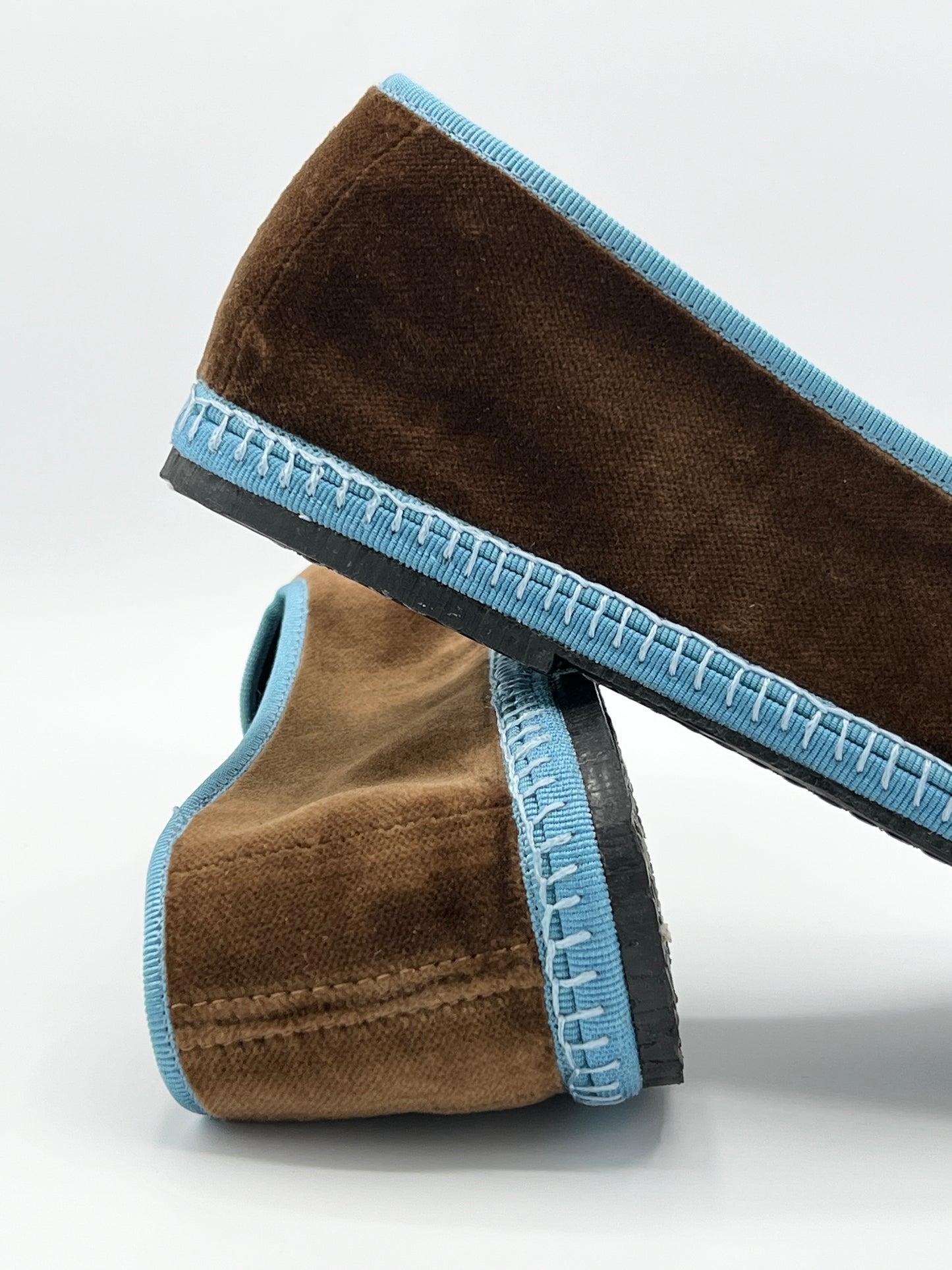 Caramel Velvet Friulane with light blue piping