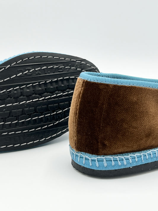 Caramel Velvet Friulane with light blue piping