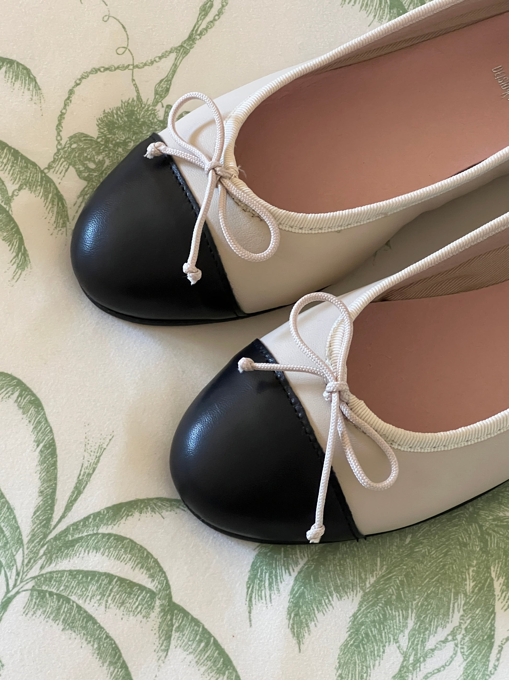 Cap toe Beige Black Ballet Flat - Main Image